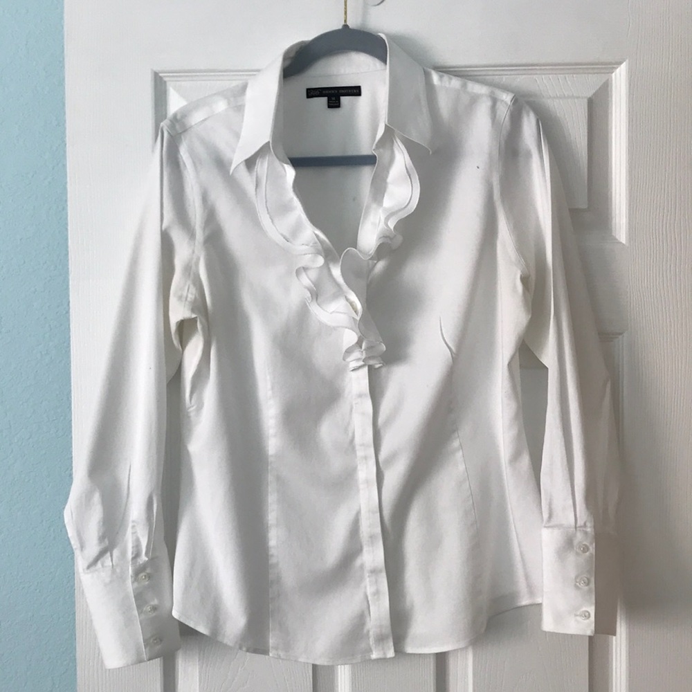 Brooks Brothers White Long-Sleeve Ruffle Shirt 14